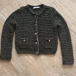 Mango Green and Gold Knit Cardigan